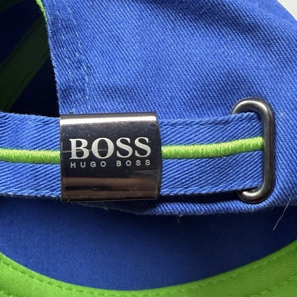 Hugo Boss Blue Baseball Cap Green Trim Embroidered Logo Adjustable One Size